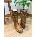 PRONTA ENTREGA - BOTA TEXANA EM COURO CARAMELO A LASER GLITTER DOURADO FLORAO