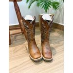 PRONTA ENTREGA - BOTA TEXANA EM COURO CARAMELO A LASER GLITTER DOURADO FLORAO