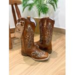 PRONTA ENTREGA - BOTA TEXANA EM COURO CARAMELO A LASER GLITTER DOURADO INTEIRA