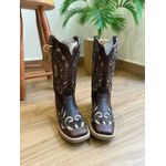 PRONTA ENTREGA - BOTA TEXANA EM COURO MARROM A LASER GLITTER DOURADO LARA