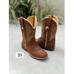 PRONTA ENTREGA - BOTA TEXANA INFANTIL EM COURO MARROM BASICA BORDADO BEGE