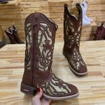 PRONTO ENTREGA - BOTA TEXANA EM COURO MARROM A LASER GLITTER DOURADO PIPOCO