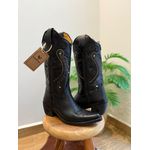 PRONTA ENTREGA - BOTA TEXANA EM COURO PRETO TRIBAL BICO FINO PVC