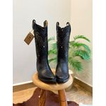 PRONTA ENTREGA - BOTA TEXANA EM COURO PRETO TRIBAL BICO FINO PVC