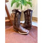 PRONTA ENTREGA - BOTA TEXANA EM COURO MARROM A LASER GLITTER DOURADO MANU