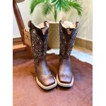 PRONTA ENTREGA - BOTA TEXANA EM COURO MARROM A LASER GLITTER DOURADO MANU
