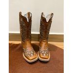 PRONTA ENTREGA - BOTA TEXANA EM COURO CARAMELO A LASER GLITTER DOURADO INTEIRA