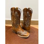 PRONTA ENTREGA - BOTA TEXANA EM COURO CARAMELO A LASER GLITTER DOURADO INTEIRA
