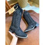 PRONTA ENTREGA - BOTA TEXANA EM COURO NOBUCK PRETO BORDADO RAMOS ALL BLACK