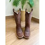 PRONTA ENTREGA - BOTA TEXANA EM COURO MARROM BORDADO PONTILHADO AZUL E LARANJA