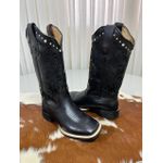 PRONTA ENTREGA BOTA TEXANA EM COURO PRETO JESSICA BORDADOS RAMOS ALL BLACK COM METAIS E STRASS
