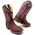 BOTA TEXANA EM COURO BORDADO ARAME ROSA