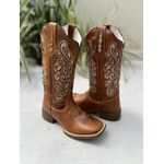 PRONTA ENTREGA - BOTA TEXANA EM COURO CARAMELO A LASER GLITTER DOURADO FLORAO
