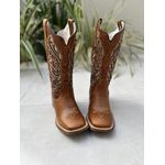 PRONTA ENTREGA - BOTA TEXANA EM COURO CARAMELO A LASER GLITTER DOURADO FLORAO