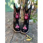 BOTA TEXANA EM COURO PRETO BORDADO NOSSA SENHORA E FLORES