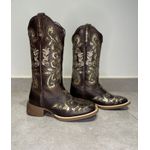 BOTA TEXANA EM COURO MARROM A LASER GLITTER DOURADO CRUZ