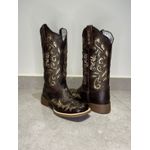 BOTA TEXANA EM COURO MARROM A LASER GLITTER DOURADO CRUZ