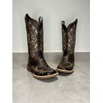 BOTA TEXANA EM COURO MARROM A LASER GLITTER DOURADO CRUZ