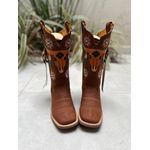 BOTA TEXANA EM COURO MARROM TOURO COM CORDINHA E TRICE