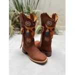 BOTA TEXANA EM COURO MARROM TOURO COM CORDINHA E TRICE