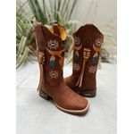 BOTA TEXANA EM COURO MARROM TOURO COM CORDINHA E TRICE