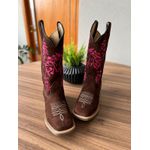 BOTA TEXANA EM COURO BORDADO CAVALO ROSA
