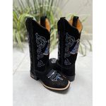 BOTA TEXANA EM COURO PRETO BORDADO NOSSA SENHORA AZUL