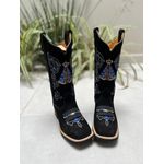 BOTA TEXANA EM COURO PRETO BORDADO NOSSA SENHORA AZUL