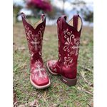 BOTA TEXANA EM COURO VERMELHO BORDADO CRUZ E RAMOS