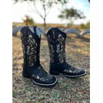BOTA TEXANA EM COURO PRETO A LASER GLITTER DOURADO