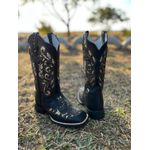 BOTA TEXANA EM COURO PRETO A LASER GLITTER DOURADO