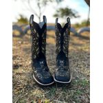 BOTA TEXANA EM COURO PRETO A LASER GLITTER DOURADO