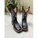 BOTA TEXANA EM COURO PRETO BORDADO FLORES BRANCO