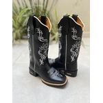 BOTA TEXANA EM COURO NOBUCK PRETO COM BORDADO FLORES E RAMOS BRANCO