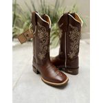 BOTA TEXANA EM COURO LÁTEGO MARROM COM BORDADO RAMOS BEGE