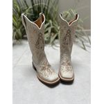 BOTA TEXANA EM COURO OFF WHITE BORDADO NOSSA SENHORA + CRUZ