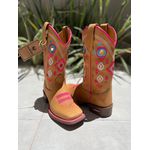 BOTA TEXANA EM COURO BORDADA COM PUXADOR SOLADO VIRA ROSA