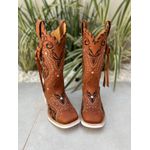 BOTA TEXANA EM COURO BORDADO TRIBAL COM TRICE E CORDINHAS SOLADO BRANCO