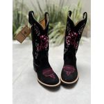 BOTA TEXANA EM COURO PRETO BORDADO CAVALO + NOSSA SENHORA BICO REDONDO