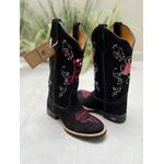 BOTA TEXANA EM COURO PRETO BORDADO CAVALO + NOSSA SENHORA BICO REDONDO
