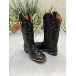 BOTA TEXANA EM COURO ALL BLACK A LASER GLITTER PRETO + METAIS