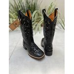 BOTA TEXANA EM COURO ALL BLACK A LASER GLITTER PRETO + METAIS