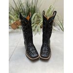 BOTA TEXANA EM COURO ALL BLACK A LASER GLITTER PRETO + METAIS