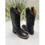 BOTA TEXANA EM COURO PRETO A LASER GLITTER PRETO COM METAIS