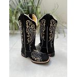 BOTA TEXANA EM COURO NOBUCK PRETO BORDADO TRIBAL
