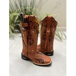 BOTA TEXANA EM COURO BORDADO TRIBAL COM TRICE E CORDINHAS + BAINHA + FACA