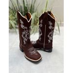 BOTA TEXANA EM COURO NOBUCK CAFÉ BORDADO FLORES E RAMOS BRANCO SOLADO PRETO