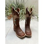 BOTA TEXANA EM COURO HORSE CAFÉ BORDADO INDIO 