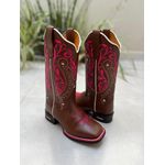 BOTA TEXANA EM COURO BORDADO TRIBAL COM SOLADO PRETO VIRA ROSA