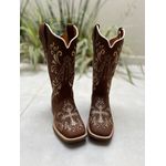 BOTA TEXANA EM COURO BORDADO NOSSA SENHORA + CRUZ